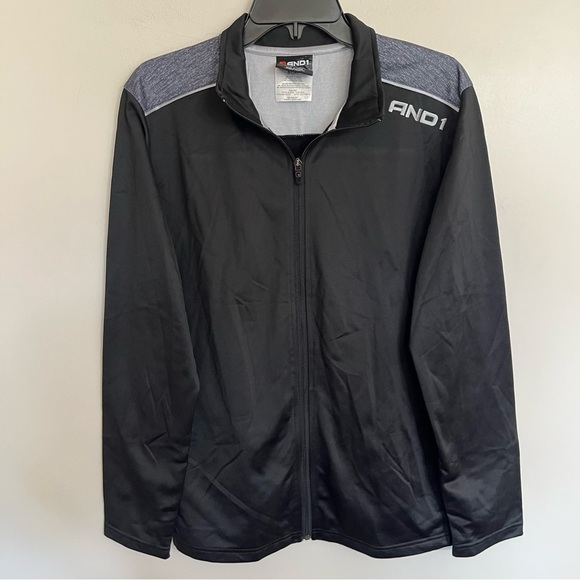 AND1 Men's Small Athletic Track Jacket Full Zip Black Gray Colorblock Athleisure - Picture 1 of 11